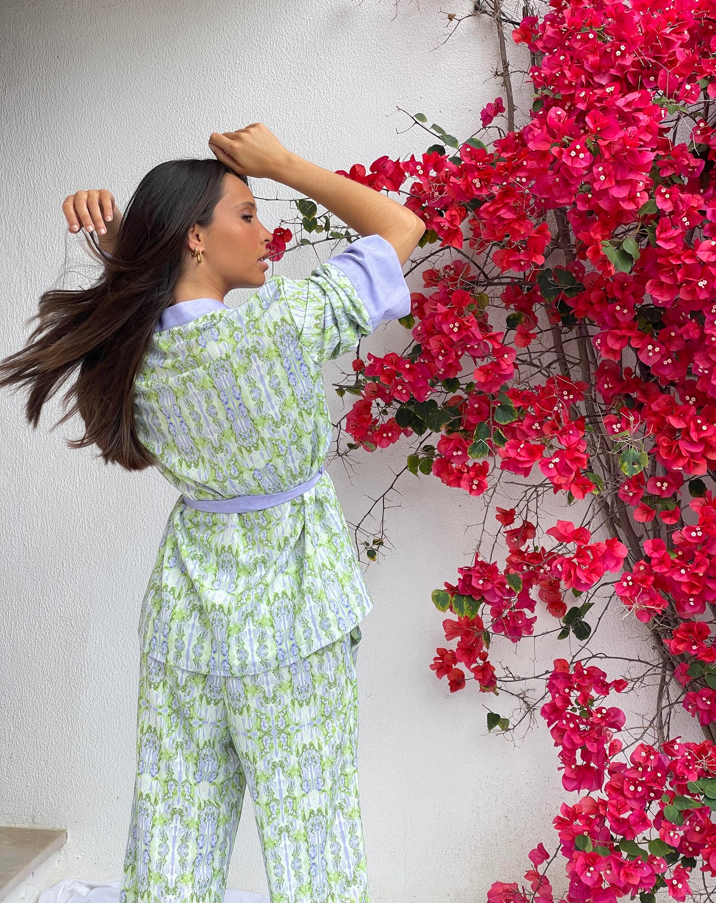 TIE BELT KIMONO | LILAC AND LIME